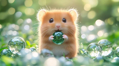 Cute Hamster in Lush Greenery