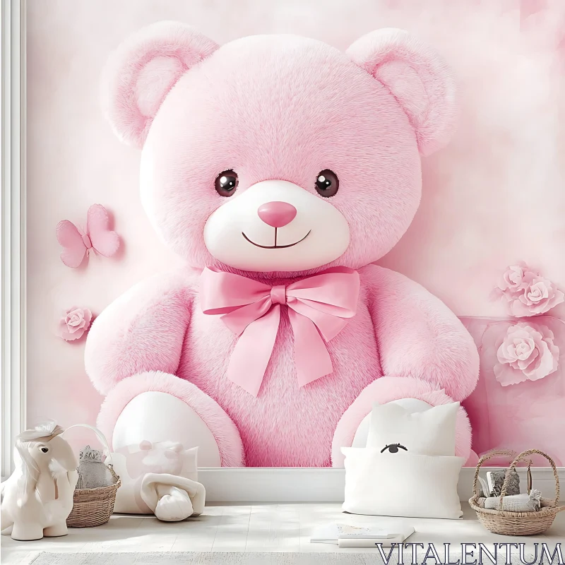 Gentle Pink Teddy Bear Still Life AI Image