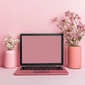 Pink Laptop with Floral Accents