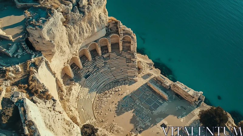 AI ART Seaside Ancient Amphitheater Aerial View