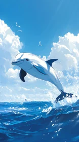 Dolphin in Flight Over the Sea