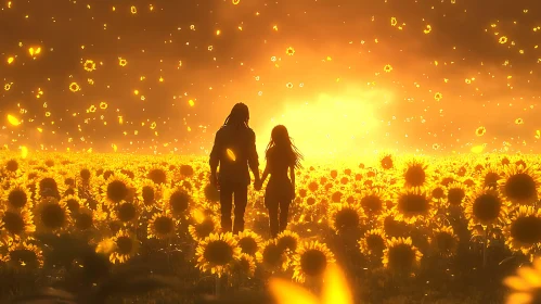 Golden Hour Stroll in Sunflower Meadow