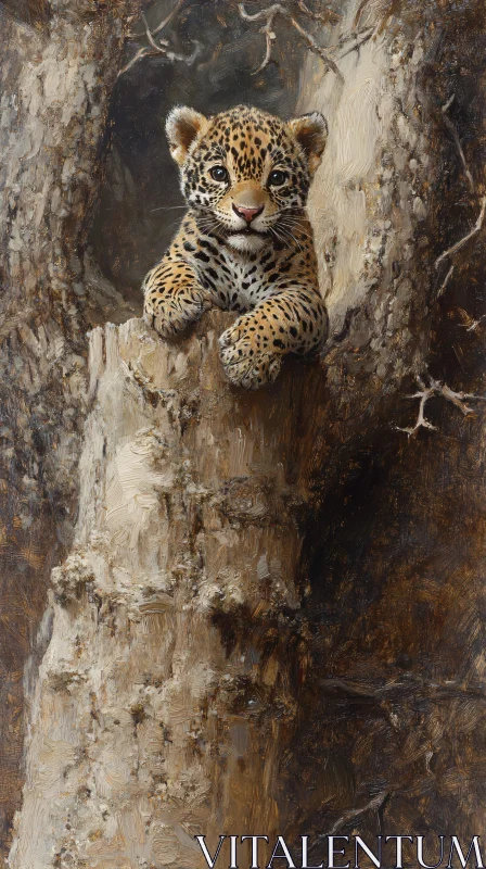 Young Leopard Cub in Tree AI Image