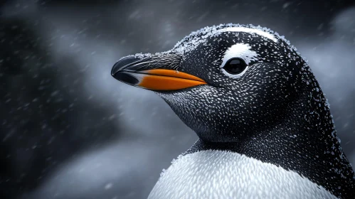 Penguin Close-Up with Snow