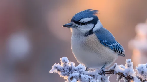 Winter Blue Jay Perched in Snow