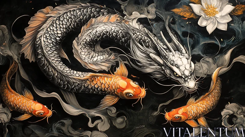 AI ART Serene Dragon and Koi Fish Artwork