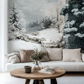 Tranquil Winter Scene in Modern Living Room