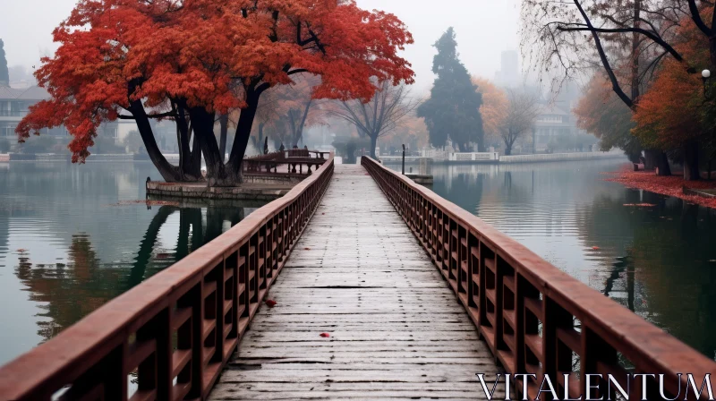 Foggy Bridge Scene with Confucian Influences AI Image