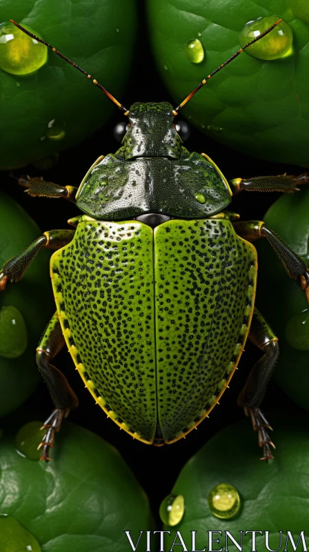 Green Bug on Black Background: A Study in Contrast and Detail AI Image