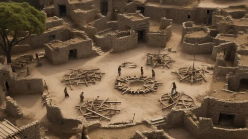 Mysterious Aerial View of Ruins and Rocks in African Art Style