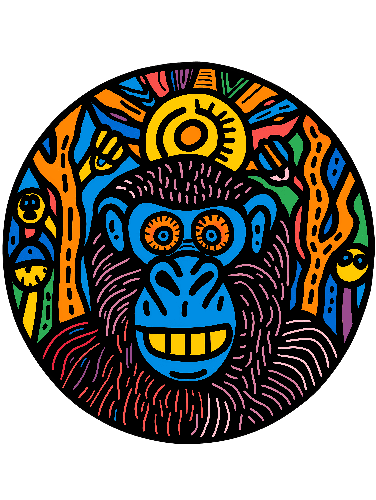 POD Design Stylized Monkey Face with Abstract Tribal Art Design