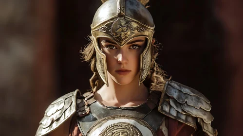 Female Warrior Portrait in Golden Armor