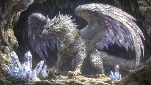 Mythical Griffin Protecting Crystal Hoard