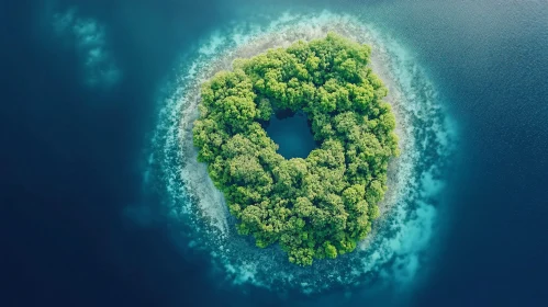 Circular Tropical Island Surrounded by Blue Waters