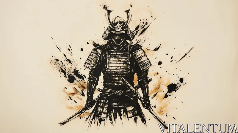 AI ART Ink Drawing of a Samurai Warrior