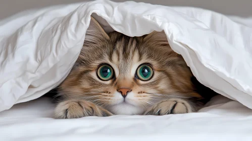 Inquisitive Kitten Under Blanket