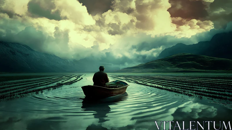 AI ART Man in Boat on Calm Lake