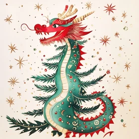 Whimsical Christmas Dragon Illustration