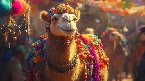 Camel with Colorful Adornments