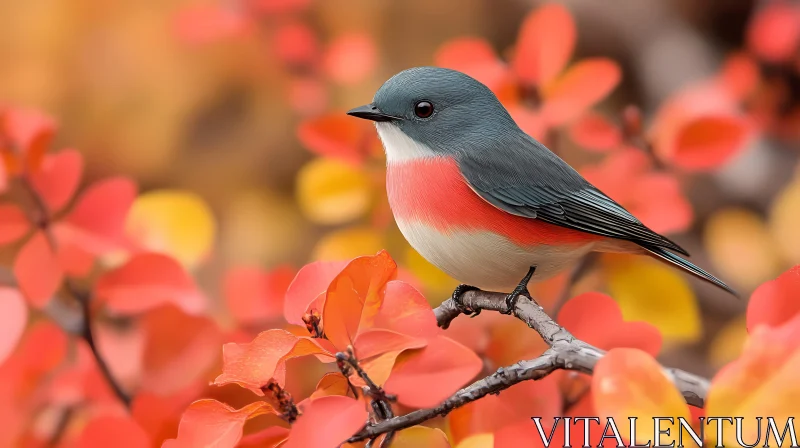 AI ART Autumn Bird Perched on Branch