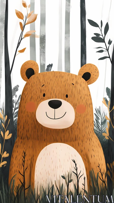 Smiling Bear Forest Scene AI Image