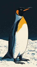 Illustrated Penguin in Arctic Night