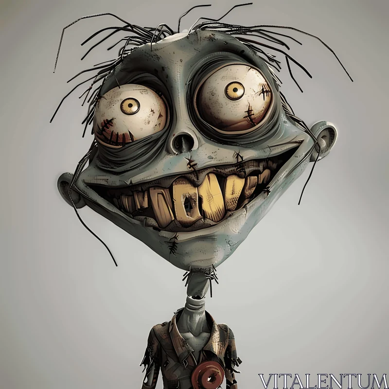 3D Rendered Cartoon Zombie with Green Skin and Yellow Eyes AI Image