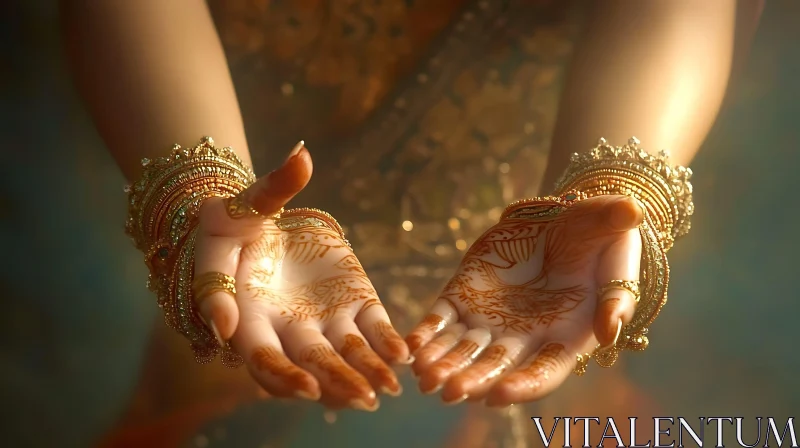 Ornate Hands with Henna Designs and Jewelry AI Image