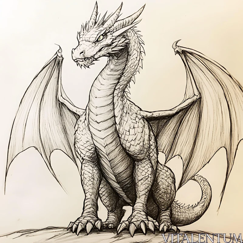 AI ART Detailed Dragon Drawing - Mythical Creature