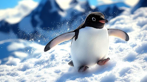 Penguin Enjoying Snowy Landscape
