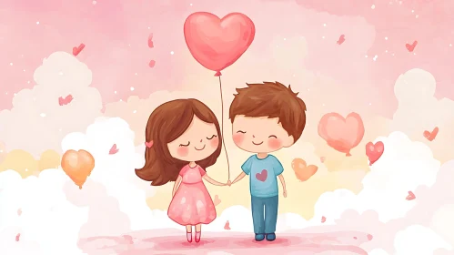 Romantic Cartoon Illustration of Couple