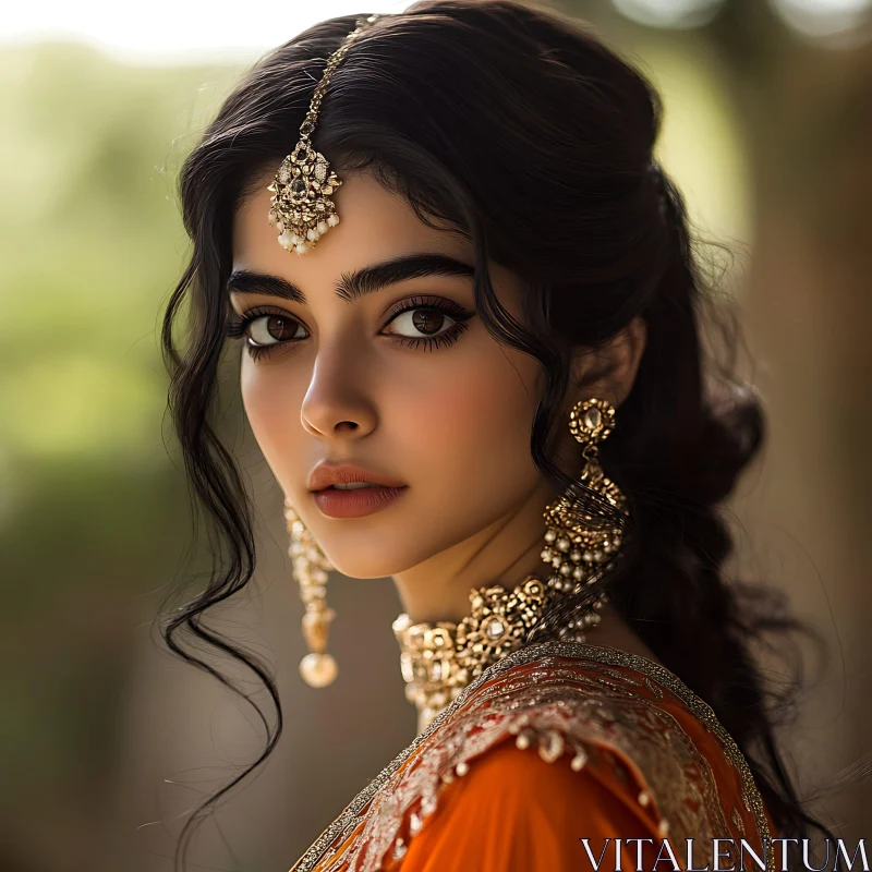 Serene Woman in Traditional Attire AI Image