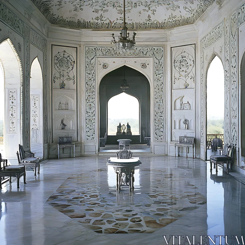 Ornate Marble Room with Arched Doorways AI Image