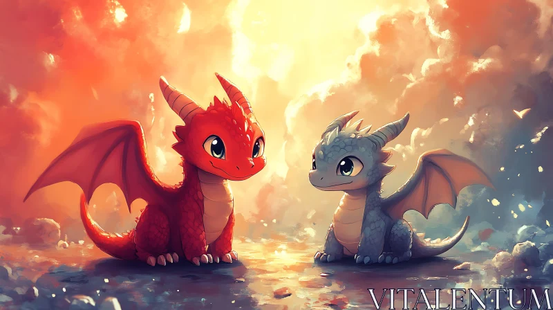 AI ART Whimsical Dragon Duo Art Print