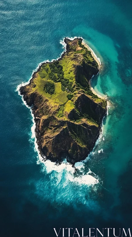 Scenic Aerial Shot of an Oceanic Island AI Image