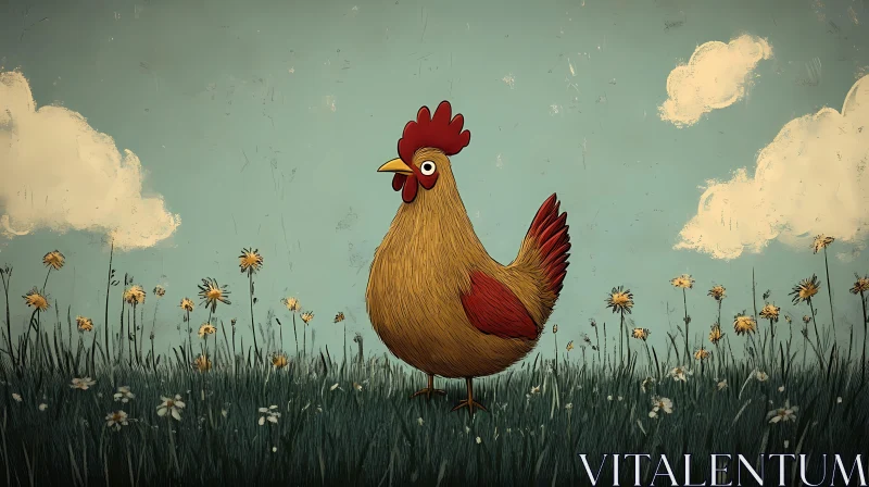 Charming Chicken Amidst Flowers AI Image