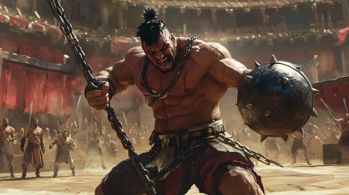 Furious Gladiator with Spiked Ball
