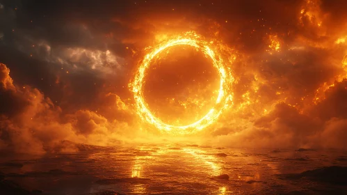 Fiery Ring Casting Orange Glow in Sky and Water