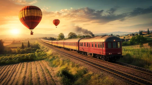 Vintage Train and Hot Air Balloons