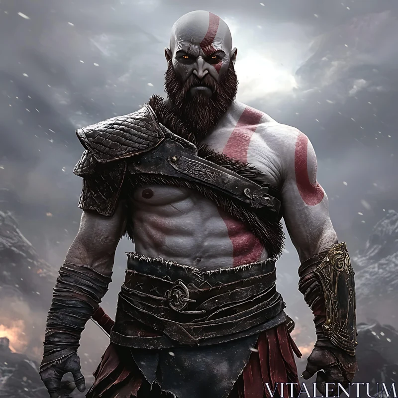 Strong Warrior Character with Red Markings AI Image