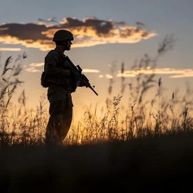 Sunset Silhouette of a Soldier