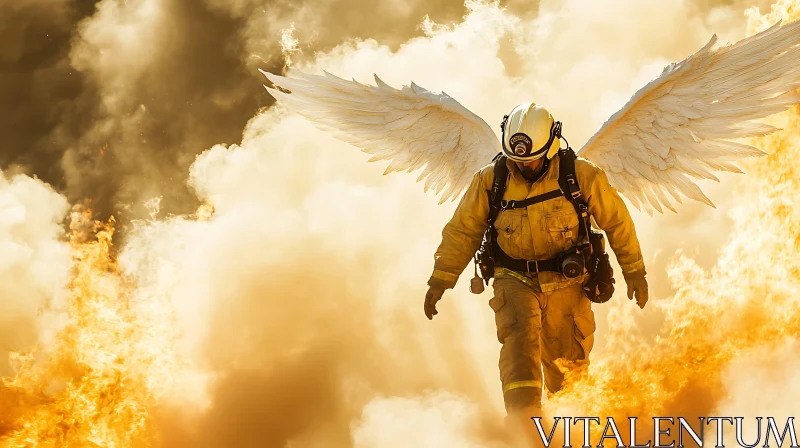 Angelic Firefighter in Fiery Scene AI Image