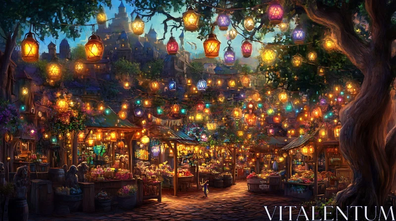 AI ART Lantern-lit Market at Night