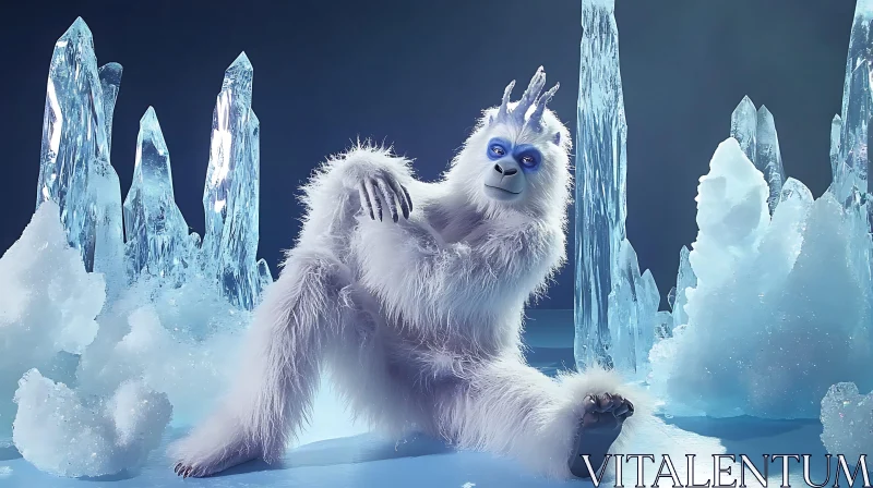 Gentle Yeti Lounging on Ice AI Image