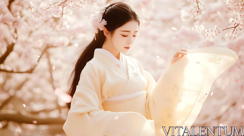 Asian Woman Portrait with Blossoms AI Image