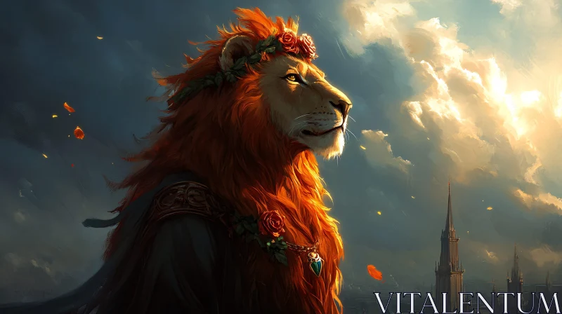 AI ART Regal Lion in Enchanted Landscape