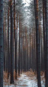 Tranquil Tall Trees in Snowy Woodland