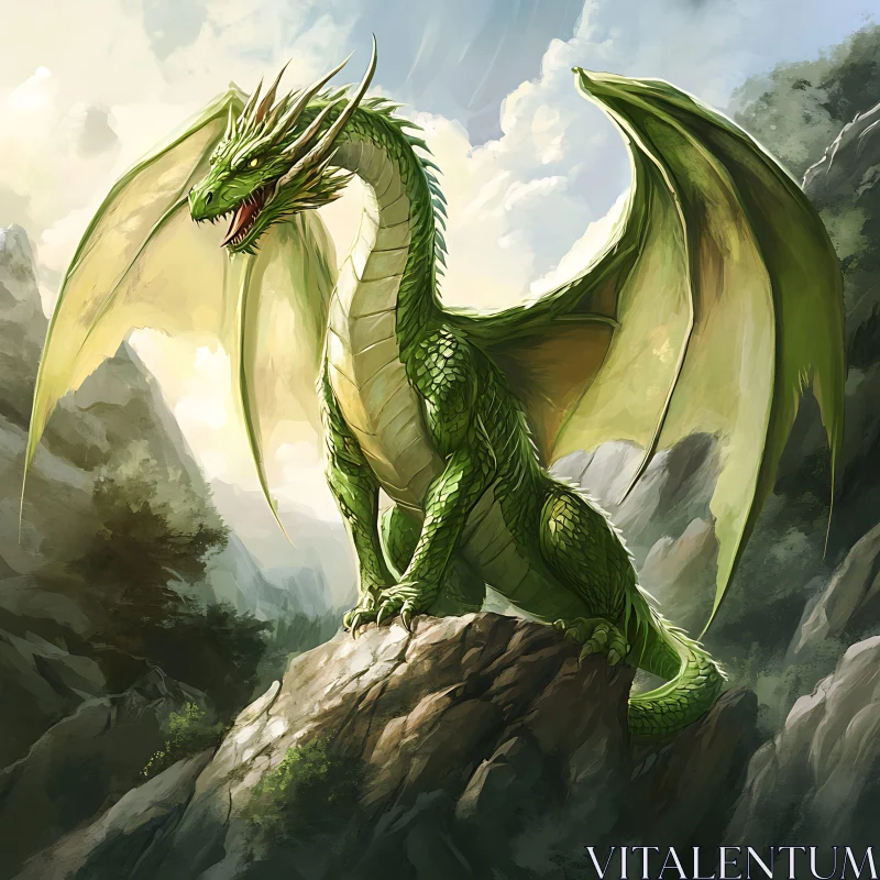 Fantasy Dragon on Mountain Peak AI Image