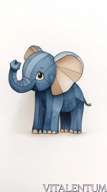 Cute Blue Elephant Drawing AI Image