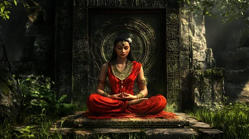 Meditative Woman in Red Dress